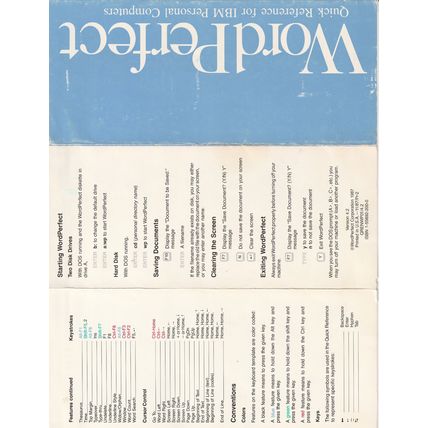 Vintage WordPerfect Quick Reference for IBM Personal Computers Pamphlet