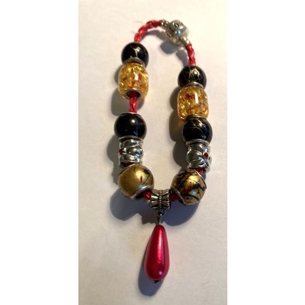 Amber, Black & Red Braided Red Bracelet with Charms #1281