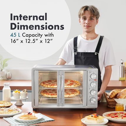 Elite Gourmet ETO-4510M French Door 47.5Qt, 18-Slice Convection Oven 4-Control K