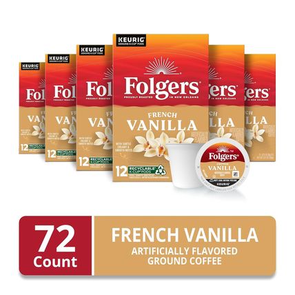 Folgers French Vanilla Flavored Coffee, 72 Keurig K-Cup Pods (Packaging May Vary