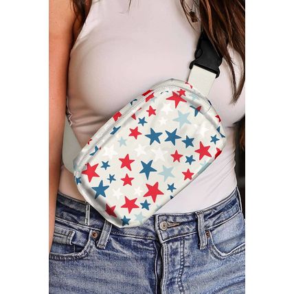 White Star Printed Buckle Strap Flag Day Crossbody Bag