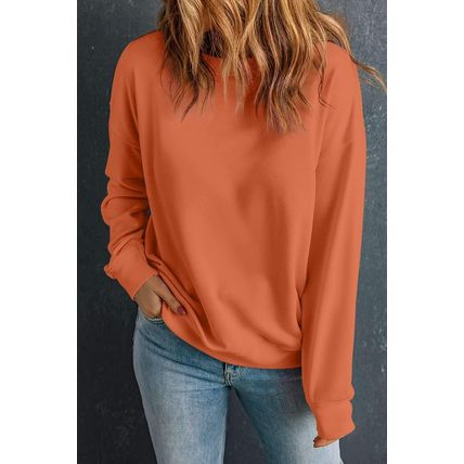Orange Solid Classic Crewneck Pullover Sweatshirt