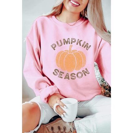 Pink PUMPKIN SEASON Crew Neck Drop Shoulder Sweatshirt