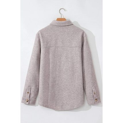 Light Grey Turn Down Collar Flap Pockets Buttoned Shacket