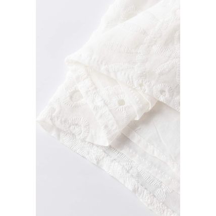 White Geometric Embroidery Hollow Out Blouse