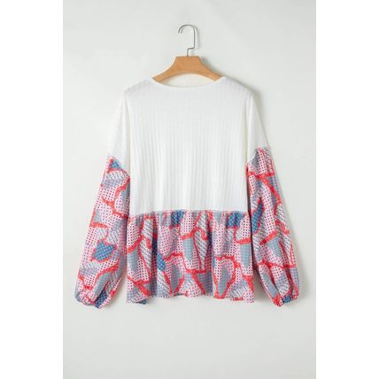 Apricot Plus Size Printed Patchwork Textured Buttoned Blouse