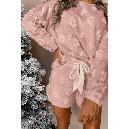Light Pink Textured Leopard Fleece Loose Two Piece Lounge Set