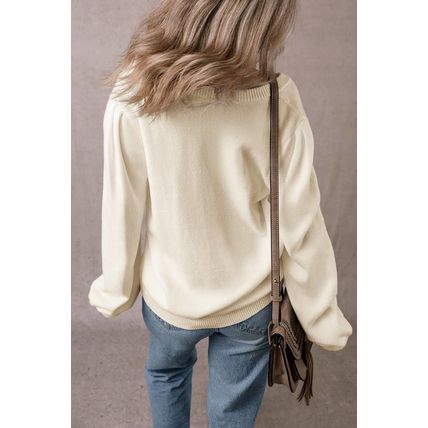 Apricot Pleated Sleeve Hollow Detail Button Sweater Cardigan