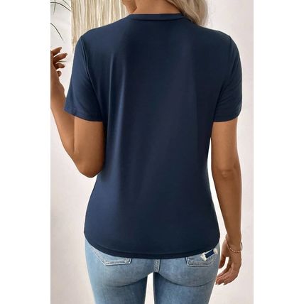 Dirty blue Solid Color Toothpick Stripe Round Neck T Shirt