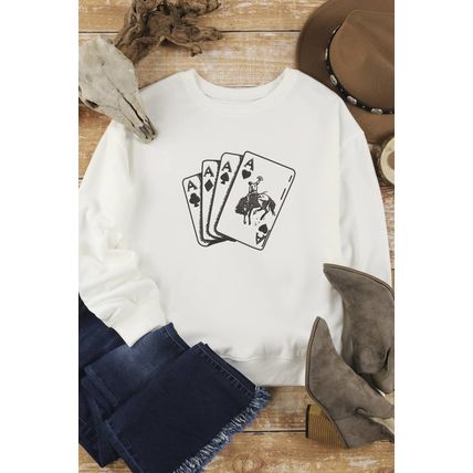 White Ace Card Cowboy Graphic Trendy Sweatshirt