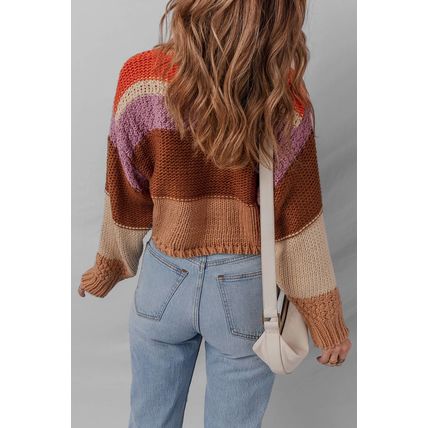 Multicolour Cropped Colorblock Drop Shoulder Knitted Sweater