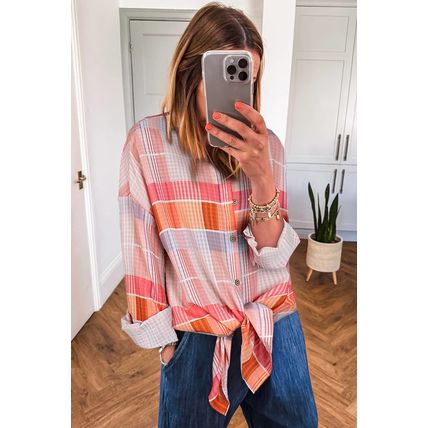 Pink Oversized Check Tunic Shirt