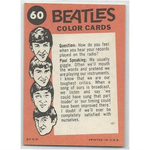 BEATLES ' ORANGE back ' card # 63 ( 1964 )