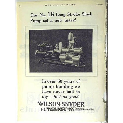 wilson-snyder company 1928 oil field long stroke slush pump vintage ad