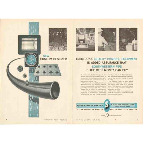 southwestern pipe inc 1962 quality control equipment oil vintage ad
