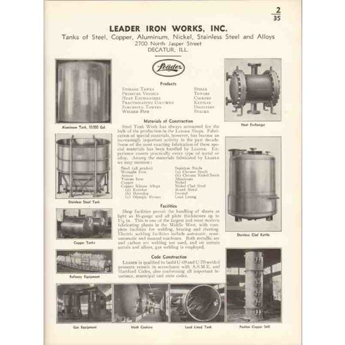 leader iron works inc 1936 aluminum stainless tank vintage catalog
