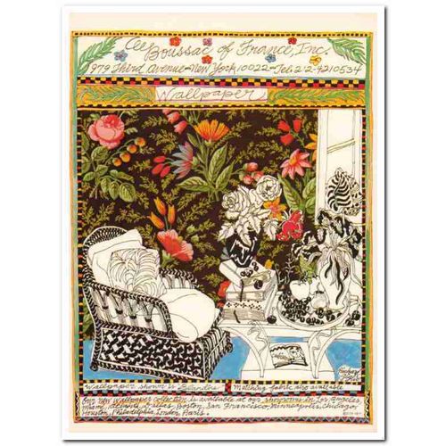 boussac of france inc 1977 giglio blandine wallpaper fabric vintage ad