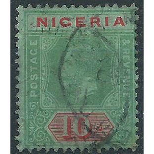 Nigeria 1915 SG11a 10/- Green & Red/Blue-Green (Blue-Green Back) Fine Used. . ..