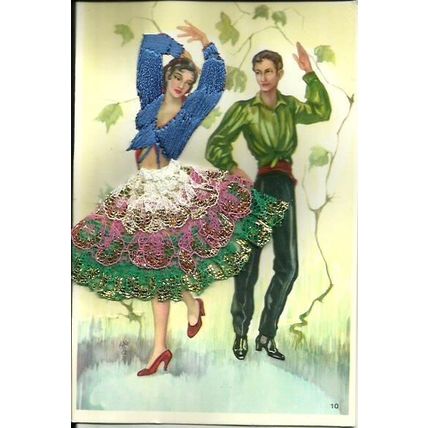 Spanish Silk COSTUME Embroidered Postcard (Prat)