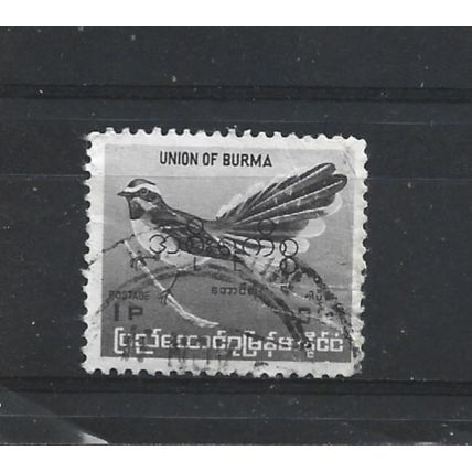 Burma.O196 1p White-browed Fantail (Black).Fine Used.Jul25b