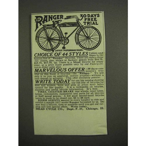1917 Mead The Ranger Bicycle Ad - Choice of 44 Styles