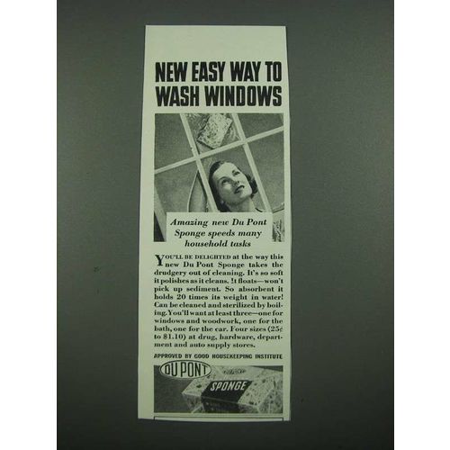 1938 Du Pont Sponge Ad - New Easy Way to Wash Windows