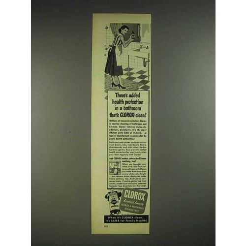 1953 Clorox Bleach Ad - Health Protection in Bathroom