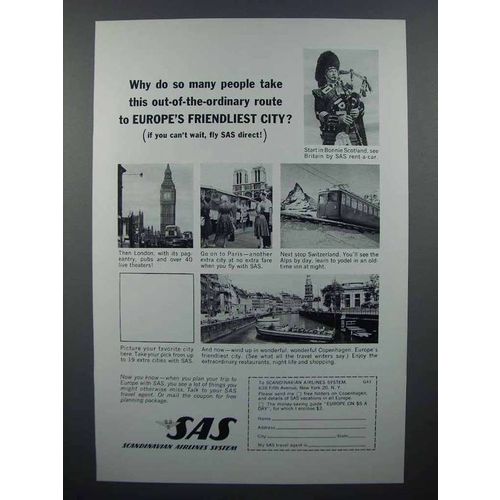 1963 SAS Airlines Ad - Europe's Friendliest City