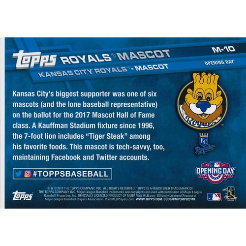 2017 Topps Opening Day Mascots M-10 Royals Mascot Kansas City Royals