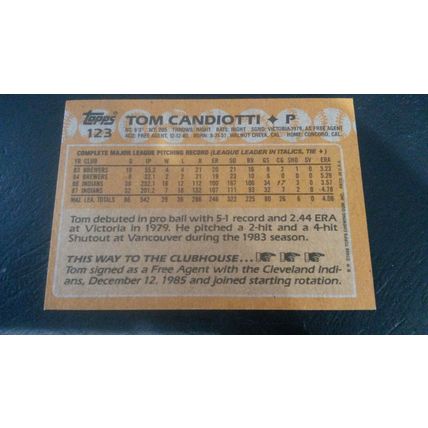 1988 Topps Card # 123 Tom Candiotti Very Good-Excellent (4) Cleveland Indians