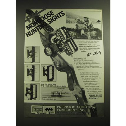 1985 Precision Shooting Equipment Mongoose 105 Archery Hunting Sight Ad
