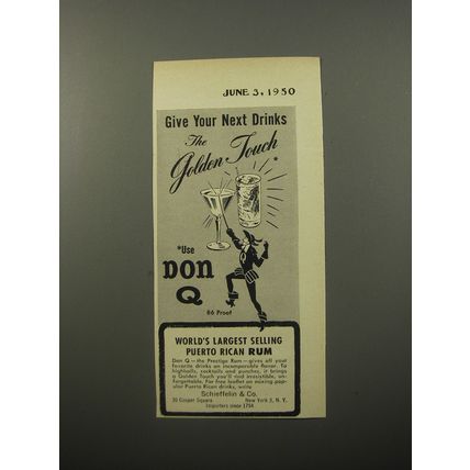 1950 Don Q Puerto Rican Rum Ad - Give your next drinks the Golden Touch
