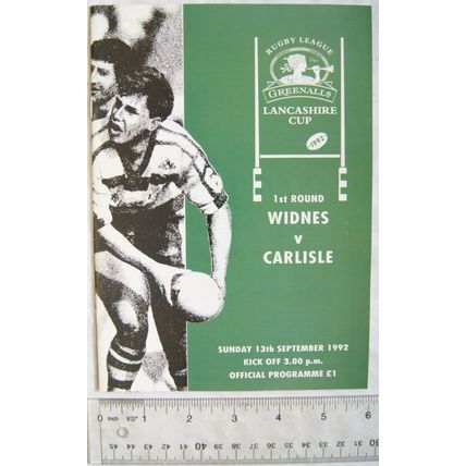 1992 programme Widnes v. Carlisle, Lancashire Cup 1st round