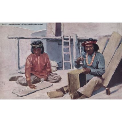 Pueblo Indian Drilling Wampun Beads Old Postcard