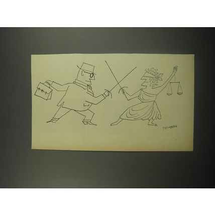 1956 Cartoon by Saul Steinberg - Fencing Lady Justice