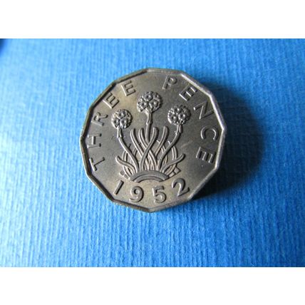 1952 GEORGE VI BRASS THREEPENCE FREE POST.