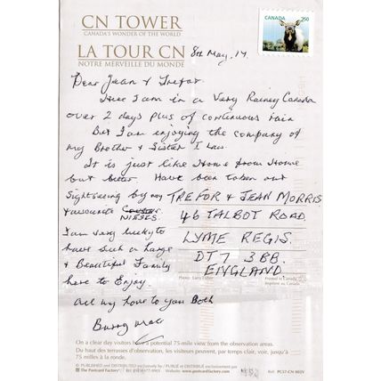 CN Tower Toronto Canada Postcard posted 2014 creased