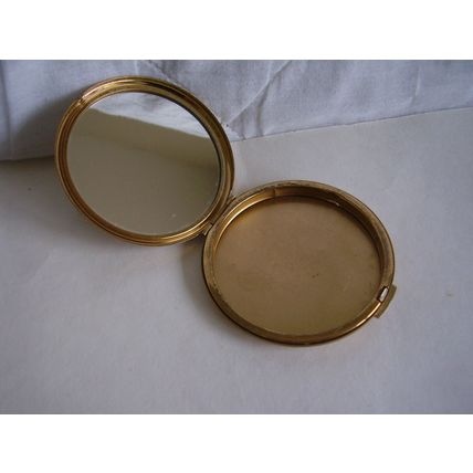 Vintage Powder Compact Brass Machine Turned Spiral Design Loose Cream Powder