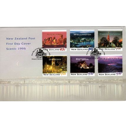 New Zealand 1995 Scenic Cities by night, First Day cover
