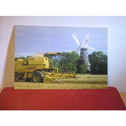 NEW HOLLAND COMBINE & 5 SAILED WINDMILL, ALFORD, LINCOLNSHIRE unused postcard =