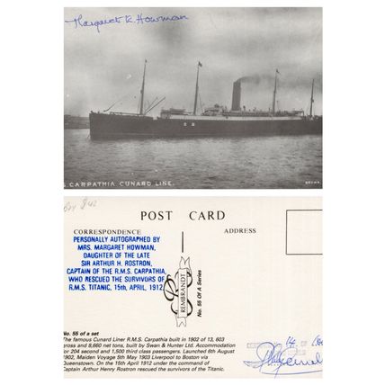 Margaret Howman of RMS Carpathia Titanic Ship Official Hand Signed Postcard