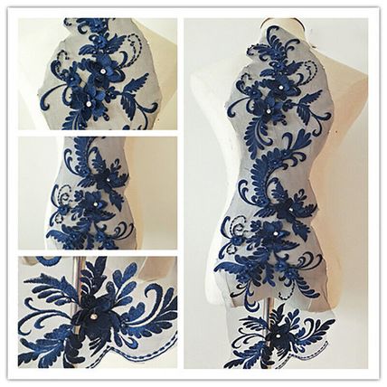 Embroidered Lace Beaded Applique Diamante Floral Patch Trim Sew On DIY Wedding