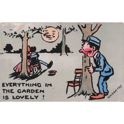 Peeping Tom Park Attendant Man In The Moon Lovers Old Comic Postcard