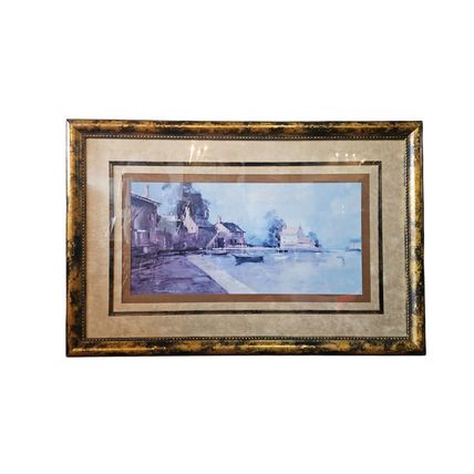 Morning Harbor Signed Print by Ted Goerschner - Framed 53 x 35