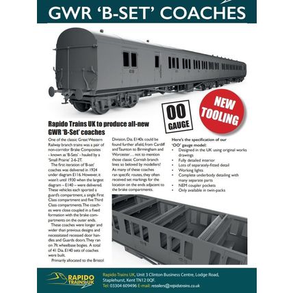 Rapido 946008 GWR Dia. E140 B Set Wartime Brown 2 Coach Pack - NEW