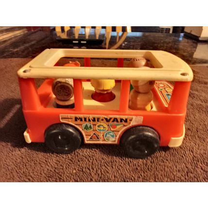 Old Fisher Price Mini Bus #141 6 1/2" Long Working 1970 All Wood Figures