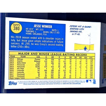 JESSE WINKER 2019 TOPPS HERITAGE BASEBALL CARD #380