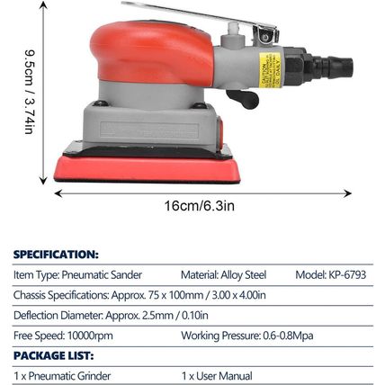 WALFRONT Pneumatic Sander Surfprep Sander 10000 RPM Air Orbit Finishing Sanding