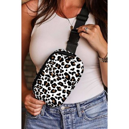 White Cheetah Print Multi Interlayer Zipped Crossbody Bag