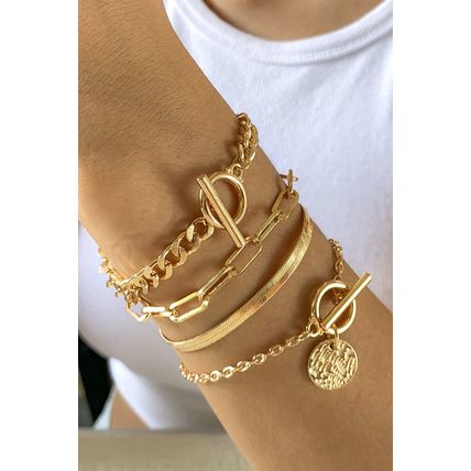 Gold Multi Layered Rhinestone Chain Bracelet Set